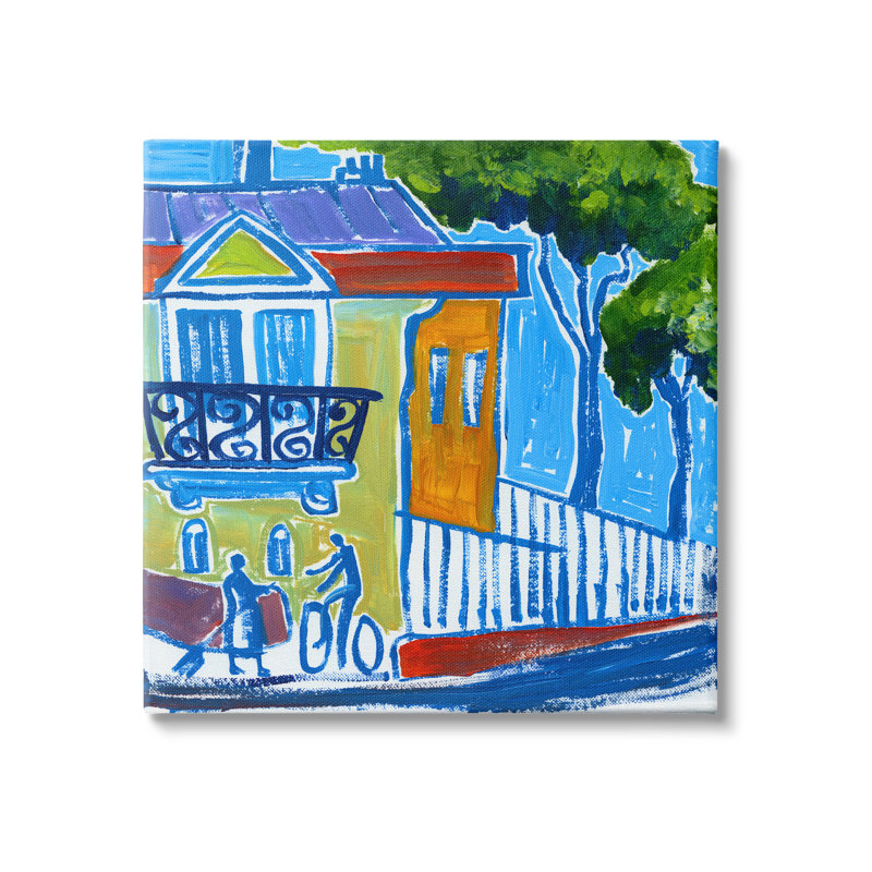 Abstrait, coin de ville moderne, édifices sur toile par Ben Mann, H 24 po x l 24 po x P 1,5 po
