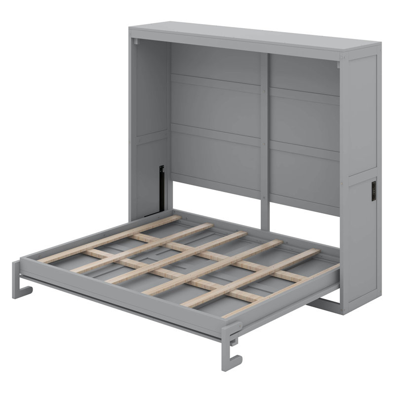Murphy Bed Cabinet Wall Bed Chest, Gray, Full