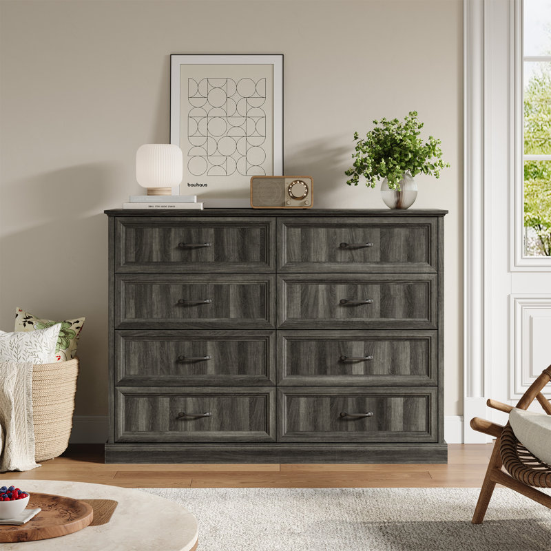 Commode de chambre à coucher 8 tiroirs l 55 po Moad Modern, Noir