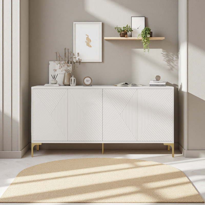 Grand buffet de rangement de style moderne de luxe de L 60 po avec 4 portes et dispositif de rebond pour le salon et le vestibule