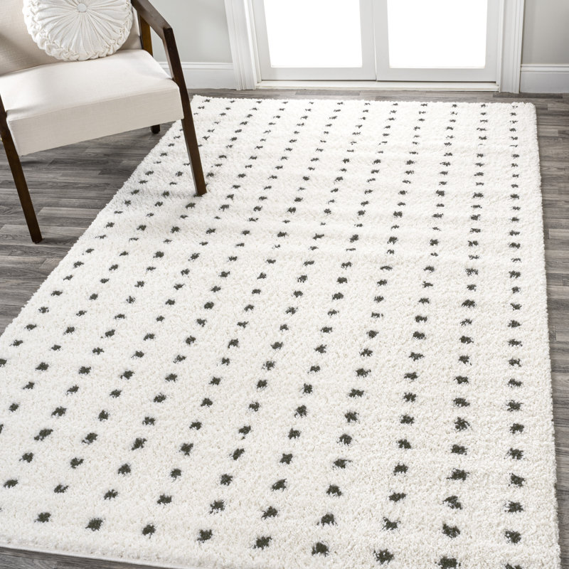 Pele Modern Geometric Dot Shag White/Gray Rug, Rectangle 3' x 5'
