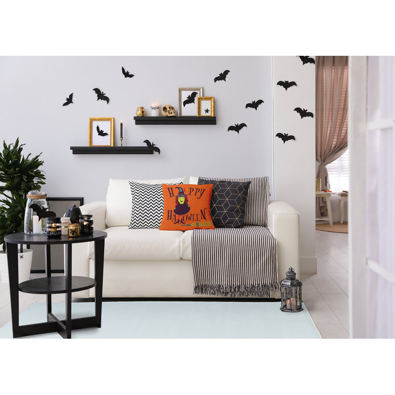 Coussin Happy Halloween, Carré, H 18 po x l 18 po, Poussière d'orange