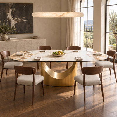 87” Modern Oval Dining Table with Sintered Stone Tabletop & U-Shaped Leg for 8 to 10, Perfect for Kitchen and Living Room