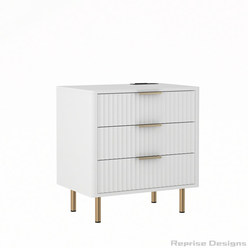 Table de chevet intelligente avec veilleuse à commande vocale et station de charge, White