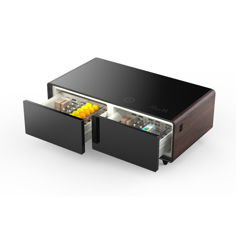 Forno Evoluto Tavolo 51-Inch Smart Coffee Table with Built-In Fridge, Bluetooth Speaker & Charging Ports, Wood