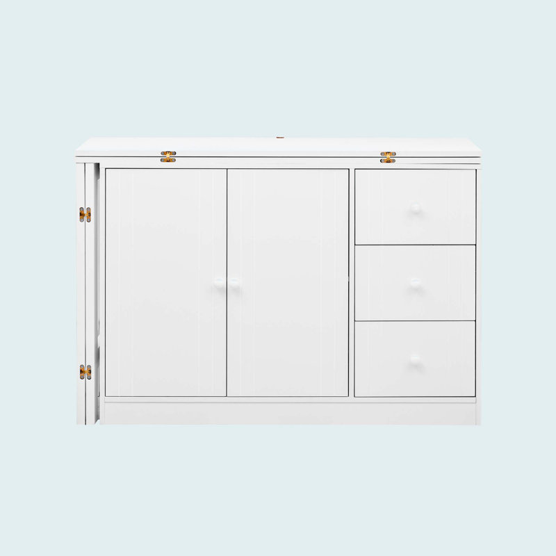 Innovative Sideboard With 2-Door, 3-Drawer Design And Adjustable Pull-Out Top For Flexible Use,Suitable, White