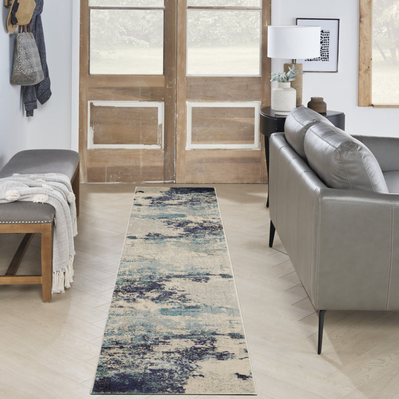 Tapis de couloir abstrait 12 pi Ivory