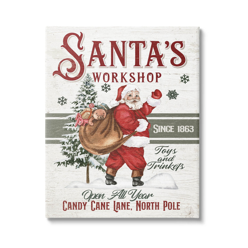«Santa's Workshop Weathered Vintage Sign», art mural par Jo Moulton, H 20 po x l 16 po x P 1,5 po