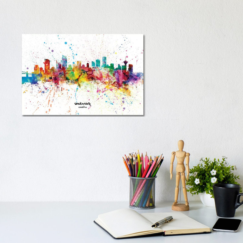 Vancouver Canada Skyline Splash by Michael Tompsett - Wrapped Canvas Painting, 20.32 cm H x 30.48 cm W
