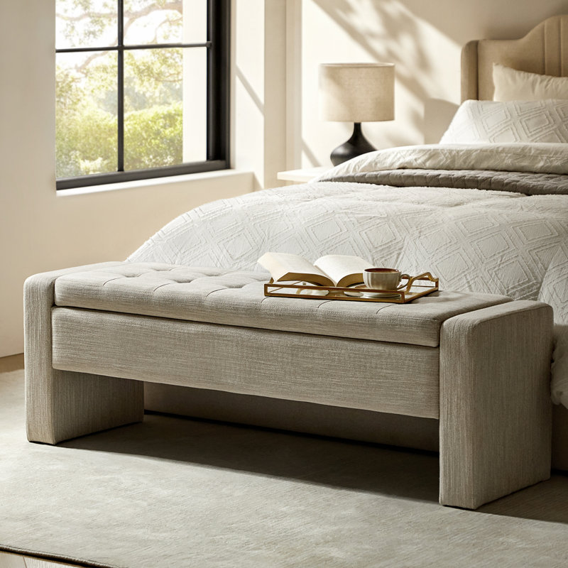 Anthonique 55.1'' W Modern Tufted Upholstered Storage Bench, Beige