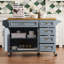 Îlot de cuisine 52 po avec abattant, îlot de cuisine à texture gaufrée sur roulettes avec porte-épices, porte-serviettes, 2 portes et 5 tiroirs, chariot de rangement avec tablette réglable pour la cuisine, bleu gris-771473246