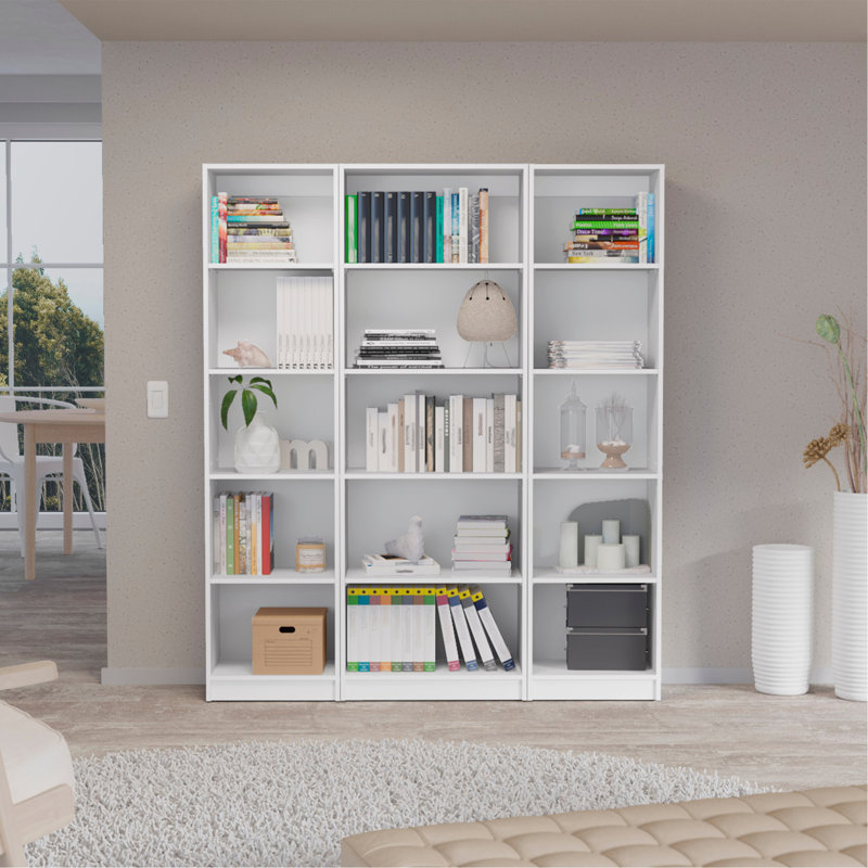 Ensemble de salon 3 pièces avec 3 bibliothèques Parwan, blanc, 71.1" H x 11.7" W x 24.7" D