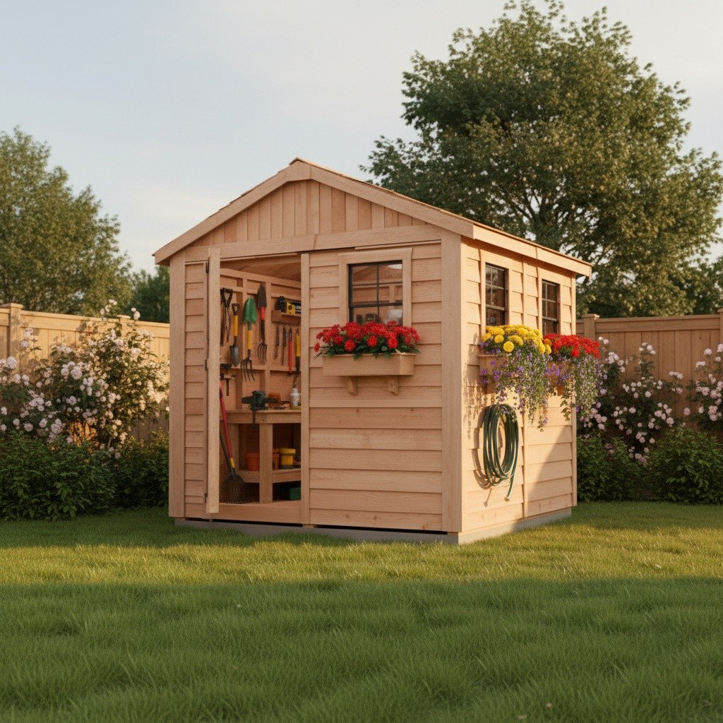 Outdoor Living Today 8x8 Western Red Cedar Gardener Shed with Cedar Roof Outdoor Living Today