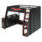 Full Size Wood Loft Bed with Desk, Adjustable Table, Storage Shelves, RGB LED Light, Space-Saving Loft Bed Frame, Red-434342468