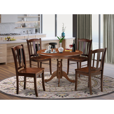 Ensemble de table de cuisine 5 pièces pour 4 personnes comprenant une table ronde avec piédestal et 4 chaises de salle à manger, acajou