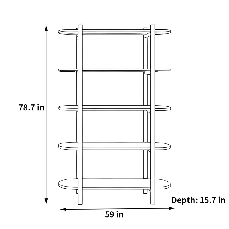 A bookcase with artistic and practical charm, Beige/Gold, (5 Shelves) 78.7"H x 59"W x 15.7"D