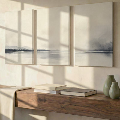 Art mural sur toile, 3 pièces, paysage de lac brumeux