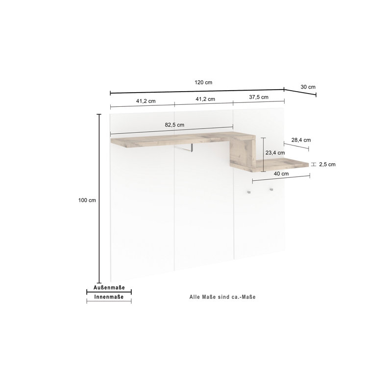 Bexlie Wall Coat Rack, Glossy White/Pear 