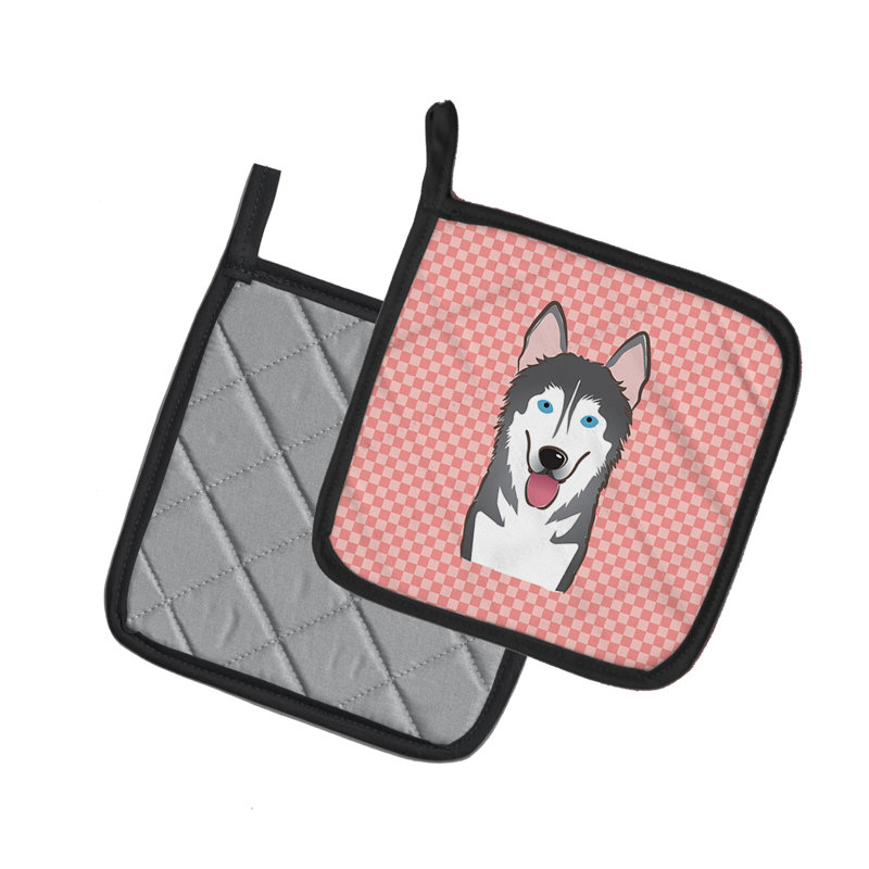 Cuisinier poignée malamute effet velours alaskan de caroline trésors Checkerboard, Rose