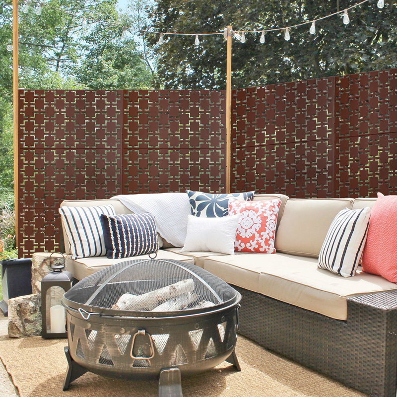 6 ft. H x 4 ft. W Fence Divider Metal Privacy Screen, Brown