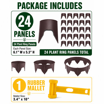 24 anneaux de culture ajustables pour 24 plantes, anneaux de plantes de jardin emboîtables, anneaux de cercle de plantes épissables pour l'arrosage en profondeur, rétention d'humidité du sol, légumes, herbes, fleurs (24, brun)