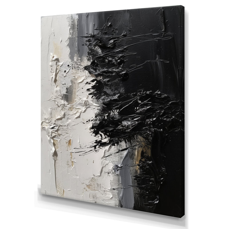 «White and Black Tranquility Unleashed II», reproduction sur toile abstraite encadrée en marbre, H 32 po x l 24 po x P 1 po