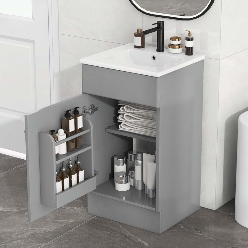 Meuble-lavabo sophistiqué avec rangement polyvalent et attrait élégant, Gris, Argent argent