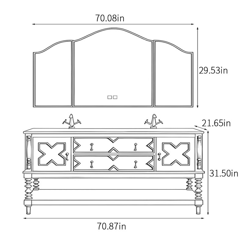 Armoire de salle de bain sur pied de style américain, L 70,87 po