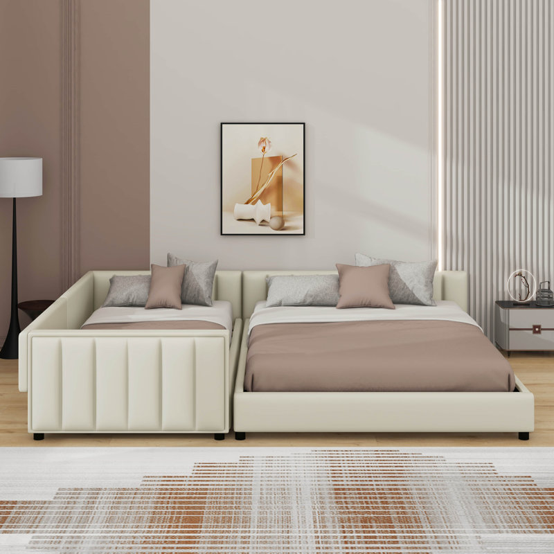 Grand lit plateforme tapissier, Beige