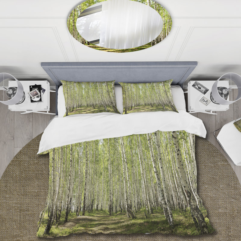 Sunlight Through The Green Birch - Ensemble de housse de couette traditionnel - Microfibre de polyester