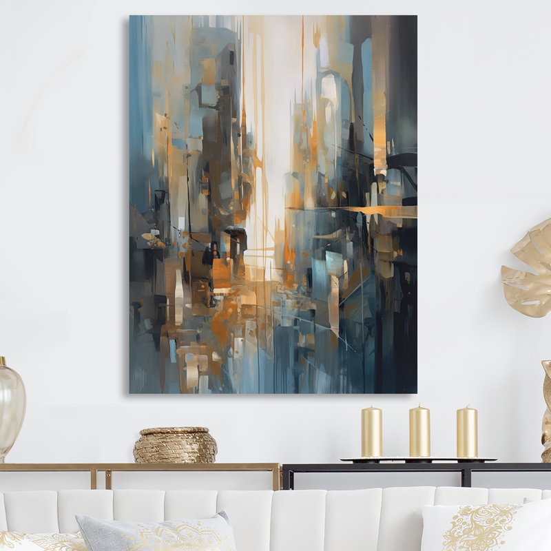 Mélange géométrique orange et bleu - Minimalisme, décoration murale en métal, H 20 po x l 12 po