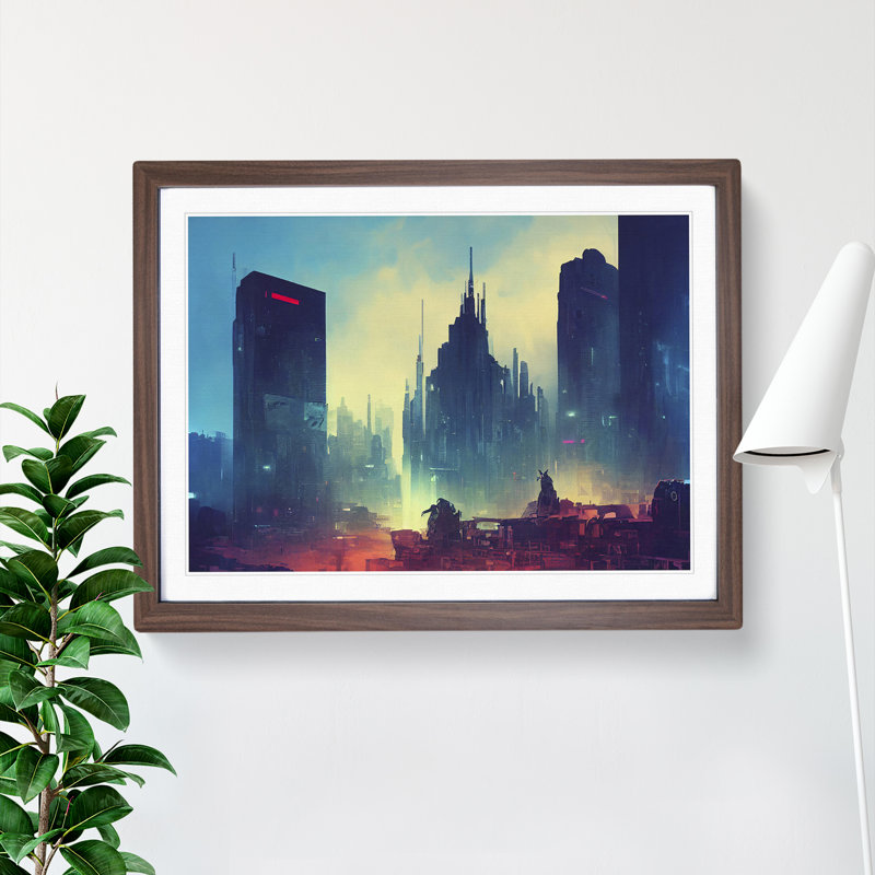 Glowing City Skyline Architecture - Single Picture Frame Print