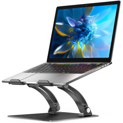 Support réglable pour ordinateur portable pour bureau, support pour ordinateur portable en aluminium pliable double avec évent de chaleur, support de portable ergonomique, accessoires de bureau portables, noir