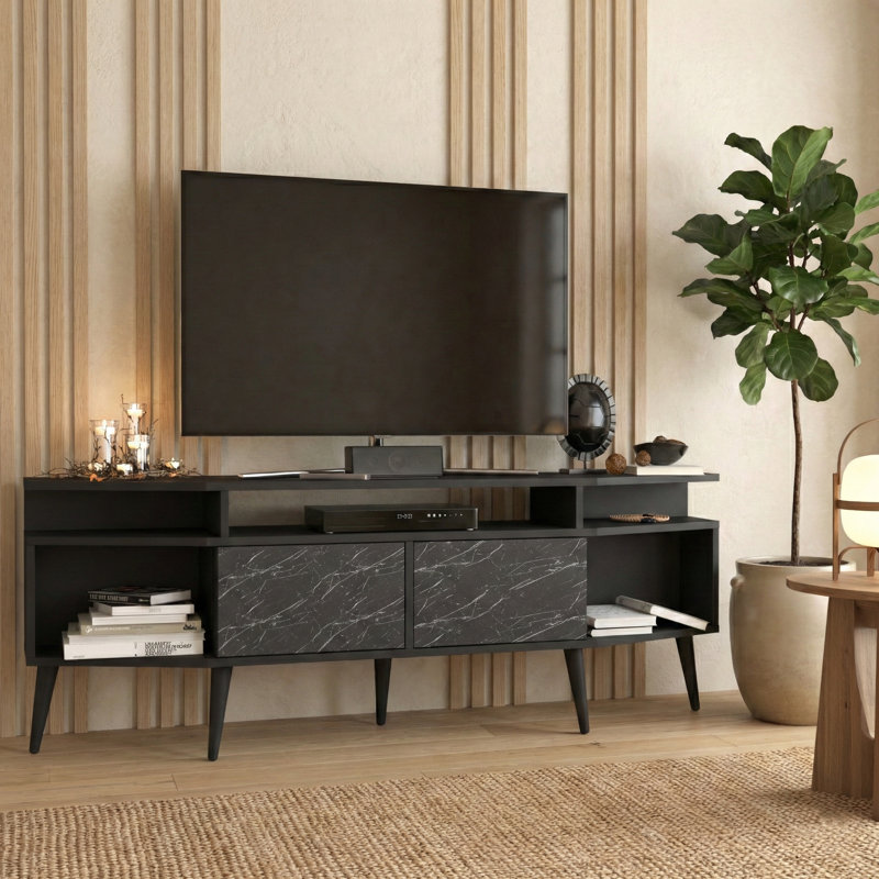 71" Media Console For Tvs Up To 80", Noir / marbre Bendire