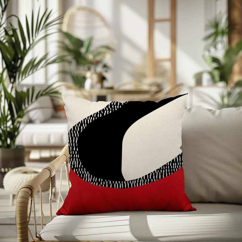 Coussin carré intérieur / extérieur pia, H 15 po x l 15 po, Rouge / noir / blanc cassé