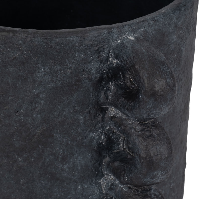 Pottery and Cement Planter with Unique Multi-Loop Handle Design Stylish Contemporary Accent, Black, 8" H x 13" W x 9" D