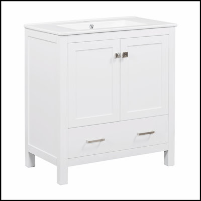 Ensemble de meuble-lavabo blanc 60 po avec double meuble-lavabo, lavabos en céramique et rangement spacieux - Design moderne et fonctionnel pour des salles de bain spacieuses