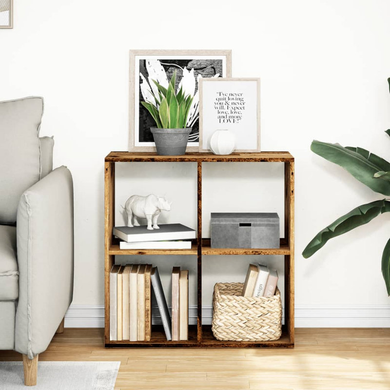 Sazya 69.5cm W Bookcase, Old Wood, (2 Shelves) 69.5cm H x 69.5cm W x 29cm D