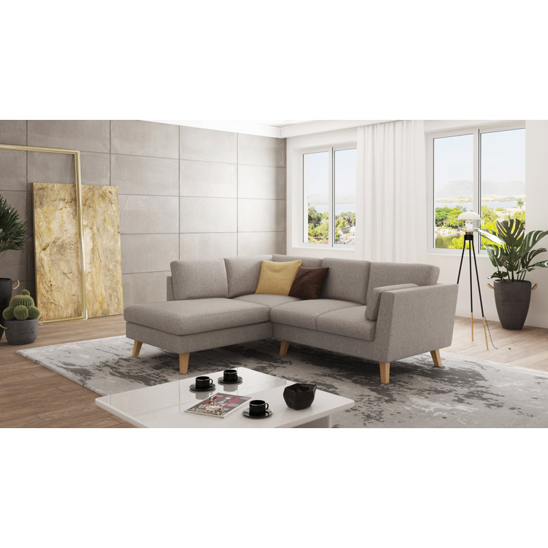 Corner Sofa with Wooden Legs In Scandinavian Style , Dark Beige, Left Hand Facing