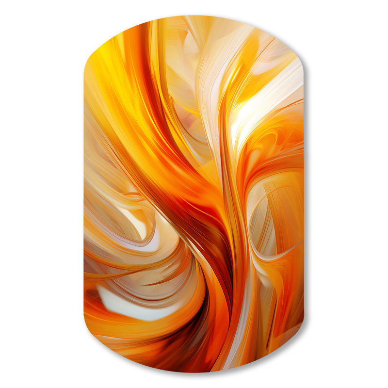 Orange Abstract Warm Fractal Design VII - Fractals Cylinder Shape Irregular Metal Wall Decor, 31" H x 19" W x 1" D