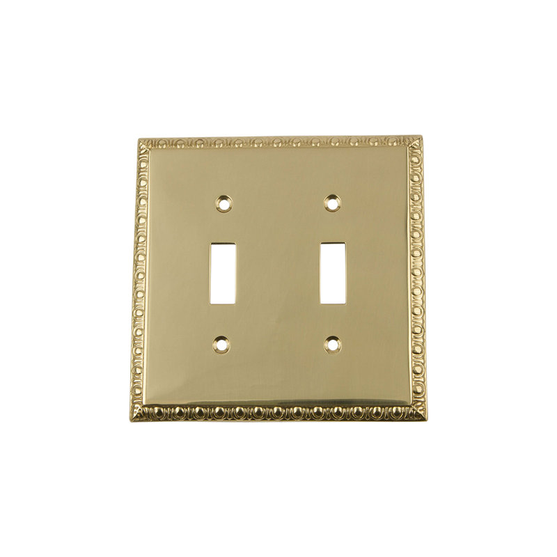 Egg and Dart 2-Gang Toggle Light Switch Wall Plate, Polished Brass