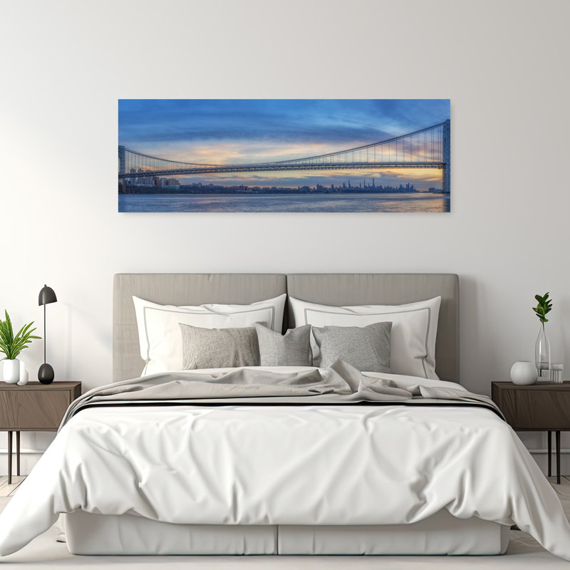 «Twilight Bridge Cityscape Dramatic Serene Abstract Architecture City», art mural, H 60 po x l 20 po