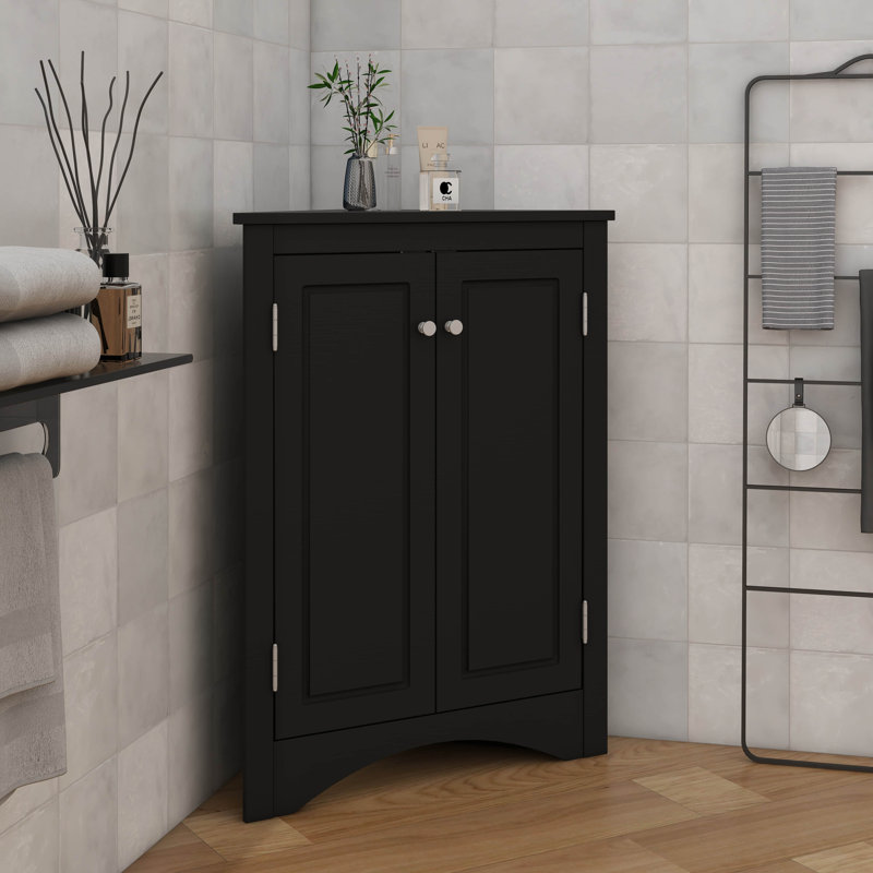 Armoire d'angle triangulaire avec tablettes réglables et portes chics, Noir