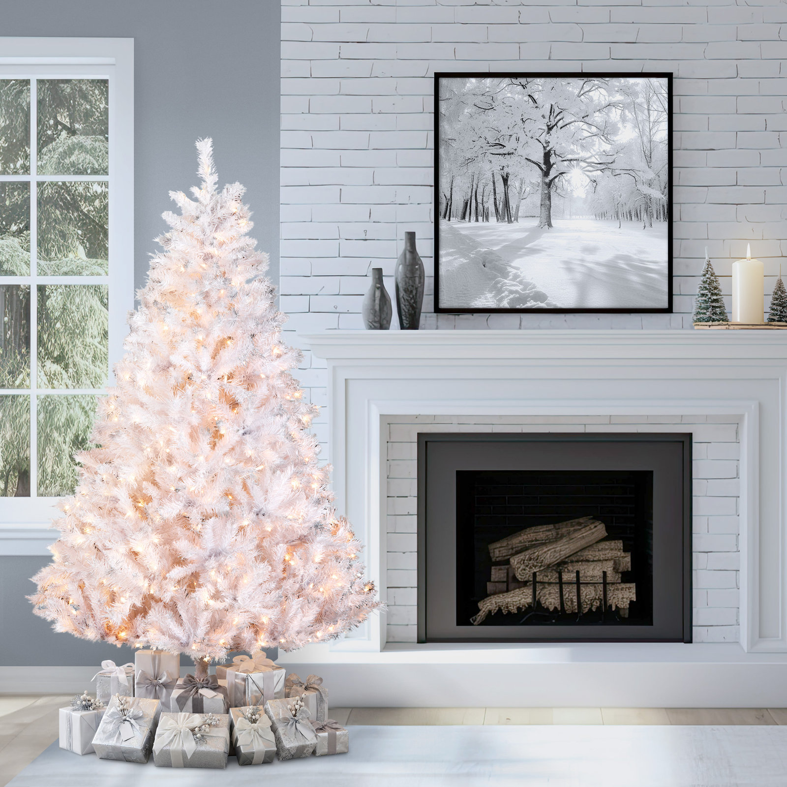 Pre-Lit White Pine Christmas Tree, 6.5'