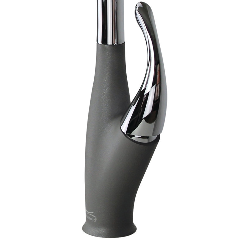 Robinet de cuisine à poignée simple pull out Layla, Chrome poli / Gris