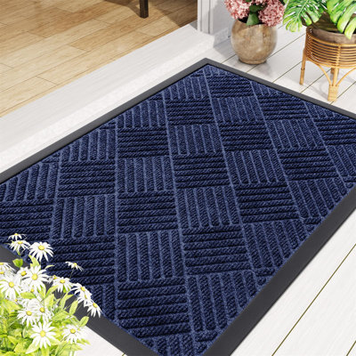 Heavy Duty Natural Rubber Front Door Mat, Non-Slip Outdoor Indoor Doormat, Dirt Trapper