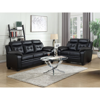 Mallory 2-Piece Tufted Faux Leather Living Room Set with Sofa and Loveseat, Black