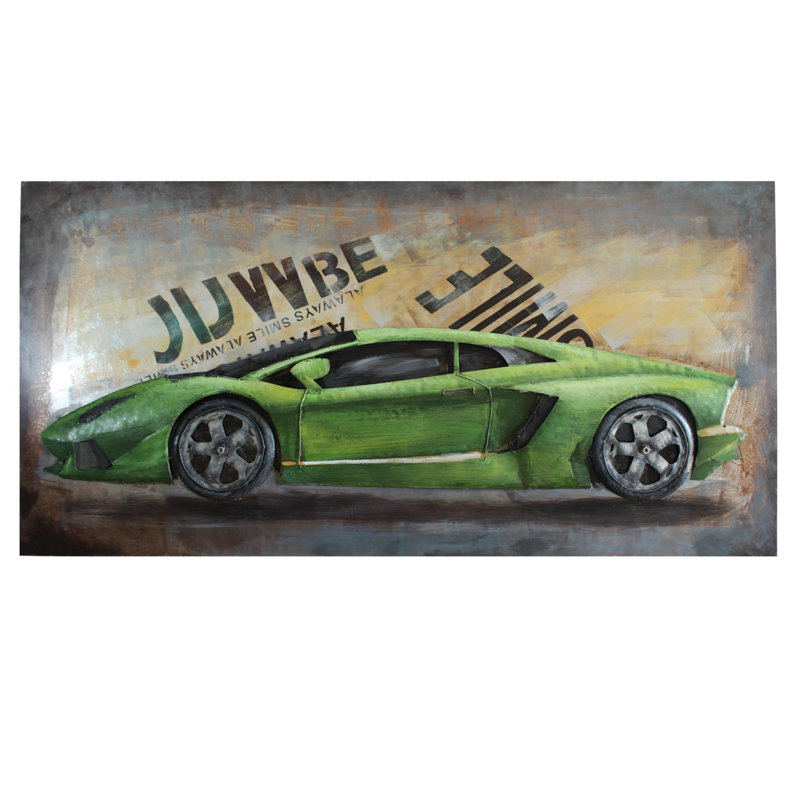 Peinture sur métal 3D inspirée de Lamborghini, Supercar vert 79 po x 2 po x H 40 po