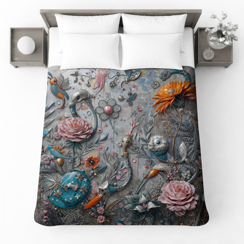 Couvre-lit matelassé Floral Birds Fantasy toutes tailles, Double