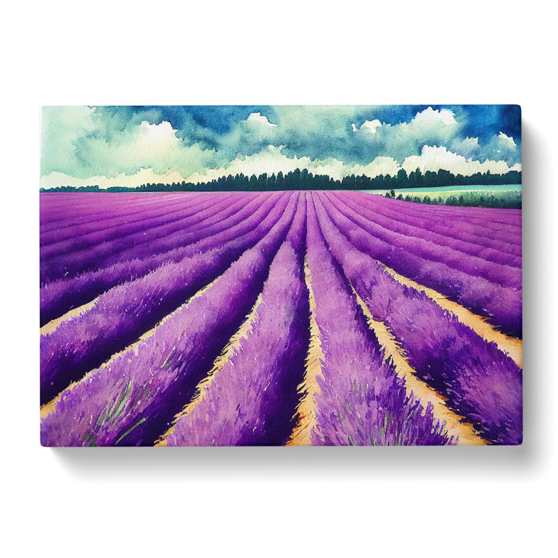Lavender Field Watercolour Vol.5 - Wrapped Canvas, 40cm H x 60cm W x 3cm D